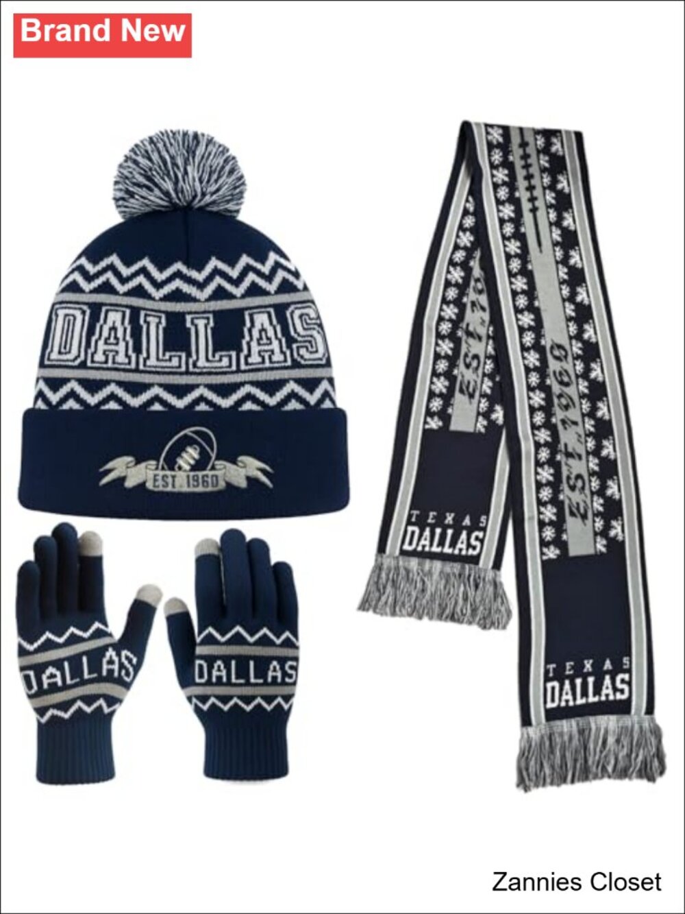 🤠 3-Piece Knit Beanie Gloves Scarf Set Cuffed Winter Hat Touch Screen